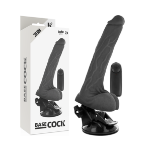 BASECOCK - VIBRADOR REALÍSTICO CONTROL REMOTO NEGRO CON TESTÍCULOS 20 CM -O- 4 CM