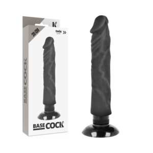 BASECOCK - VIBRADOR REALÍSTICO 2-1 NATURAL NEGRO 20 CM -O- 4 CM