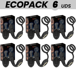ECOPACKS 6 UDS - IBIZA WIGGLE PLUG ANAL ROTADOR CONTROL REMOTO CON VIBRO-PERINEO Y ANILLAS POTENCIADORAS DE PENE
