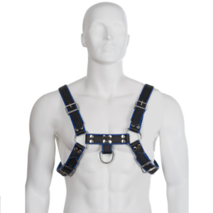 LEATHER BODY - ARNÉS CUERO AZUL Y NEGRO CHEST BULLDOG